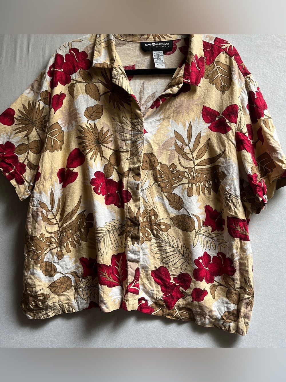 Vintage Sag Harbor Linen Rayon Blend Tropical Buttondown Shirt Sz 2XL